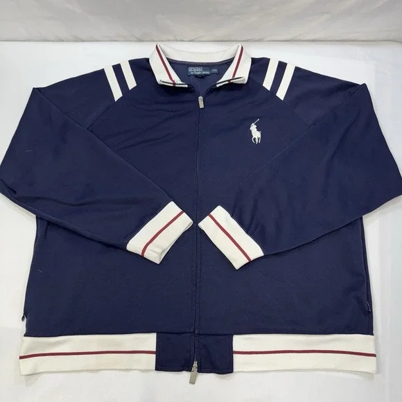 Polo Ralph Lauren Mens XXL Full Zip Blue White Track Jacket Pony Preppy - Picture 4 of 13